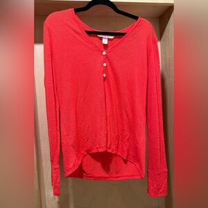 Victoria's Secret Coral Red Long Sleeve Henley Top Size Medium